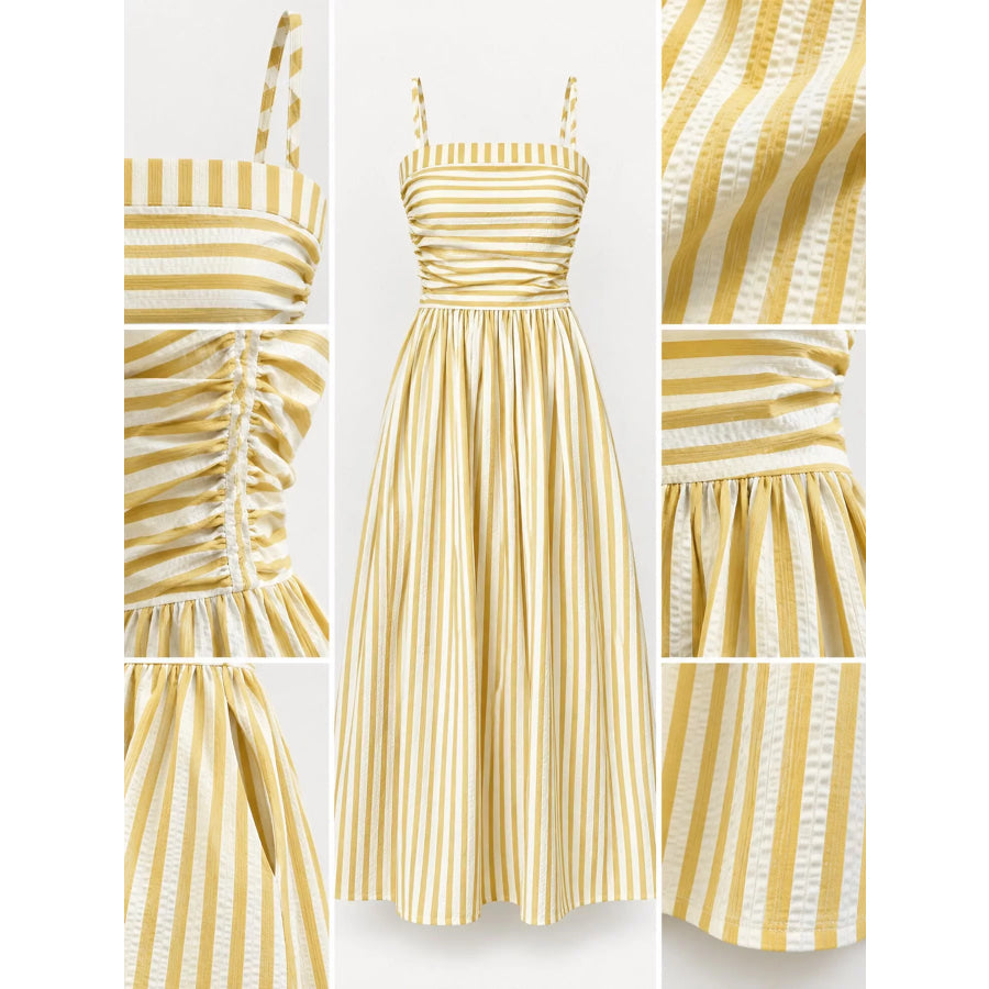 Striped Spaghetti Strap A-Line Maxi Dress Apparel and Accessories