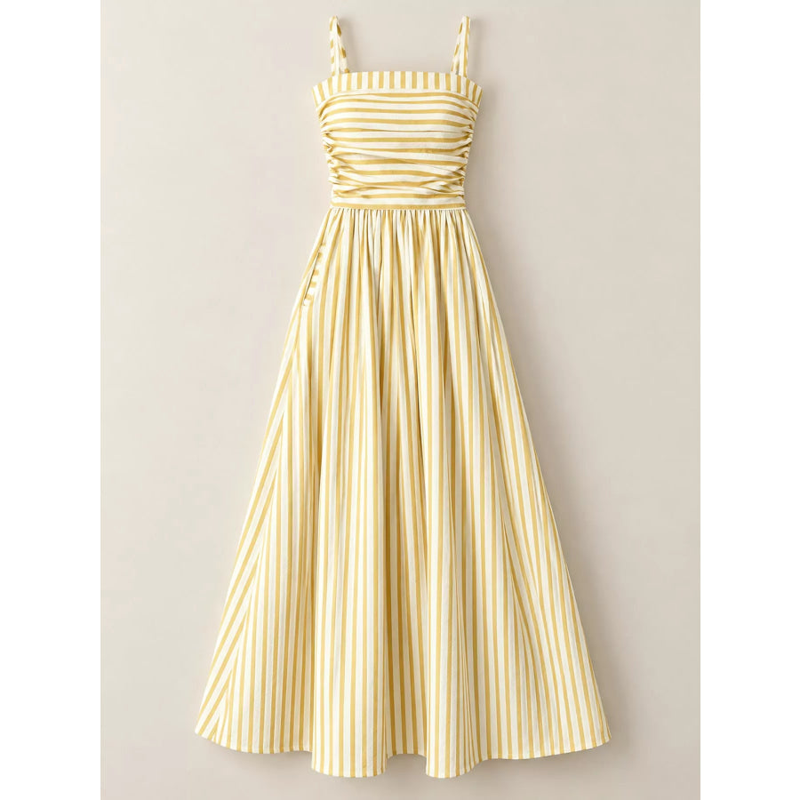 Striped Spaghetti Strap A-Line Maxi Dress Apparel and Accessories