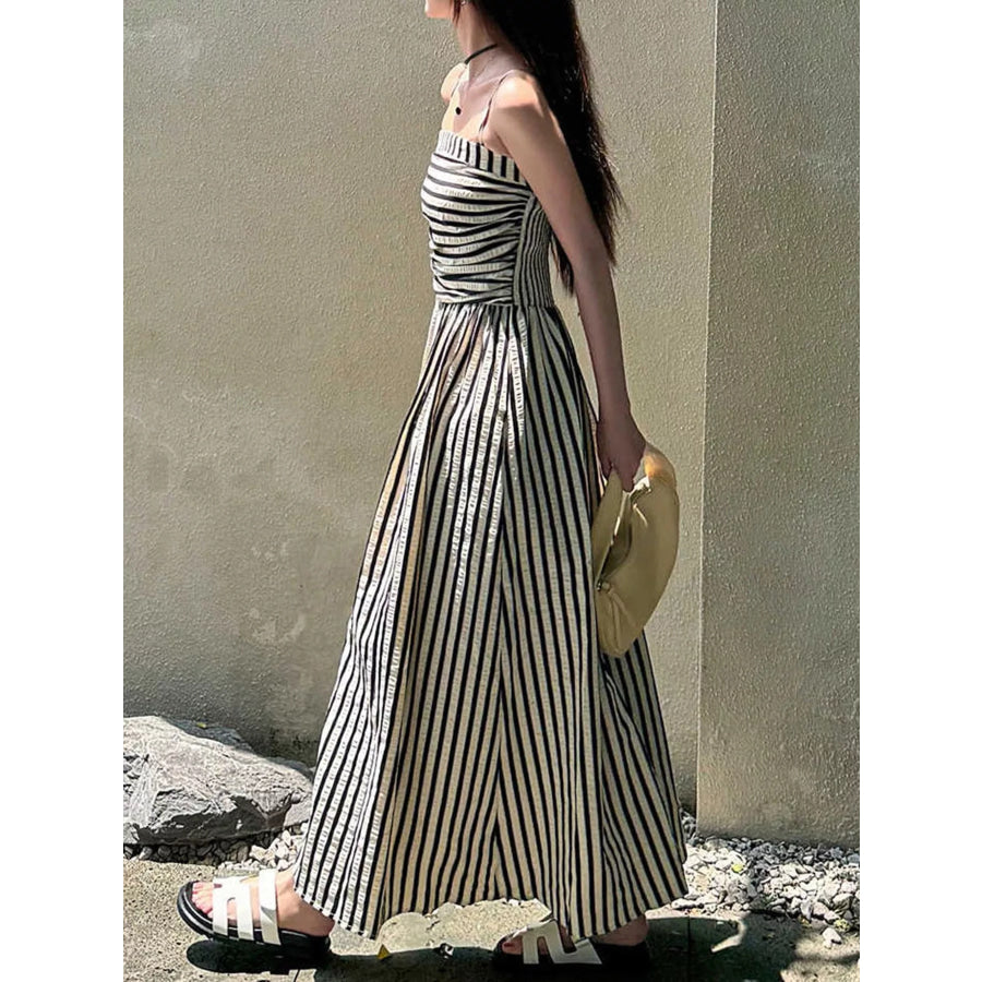 Striped Spaghetti Strap A-Line Maxi Dress Apparel and Accessories