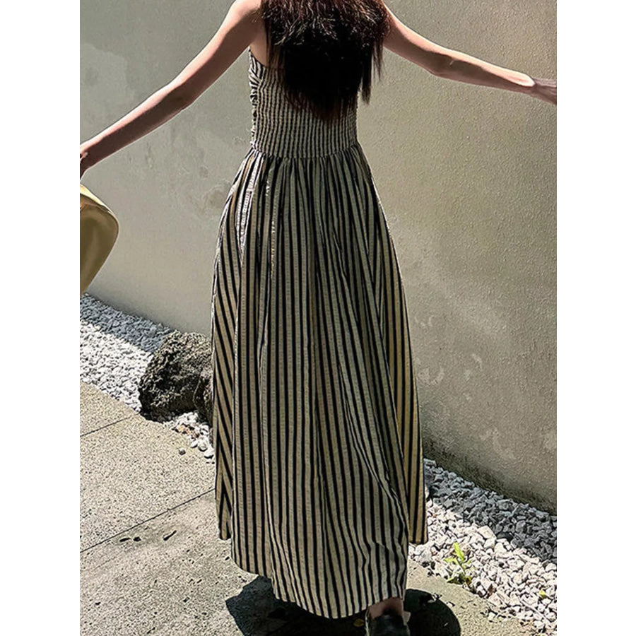 Striped Spaghetti Strap A-Line Maxi Dress Apparel and Accessories