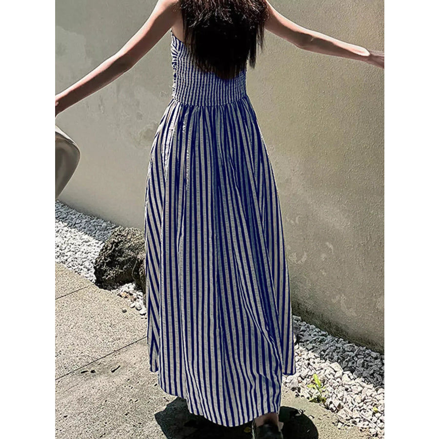 Striped Spaghetti Strap A-Line Maxi Dress Apparel and Accessories