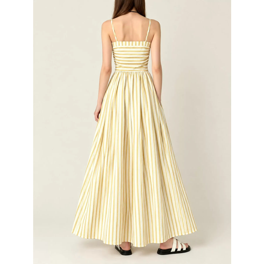 Striped Spaghetti Strap A-Line Maxi Dress Apparel and Accessories