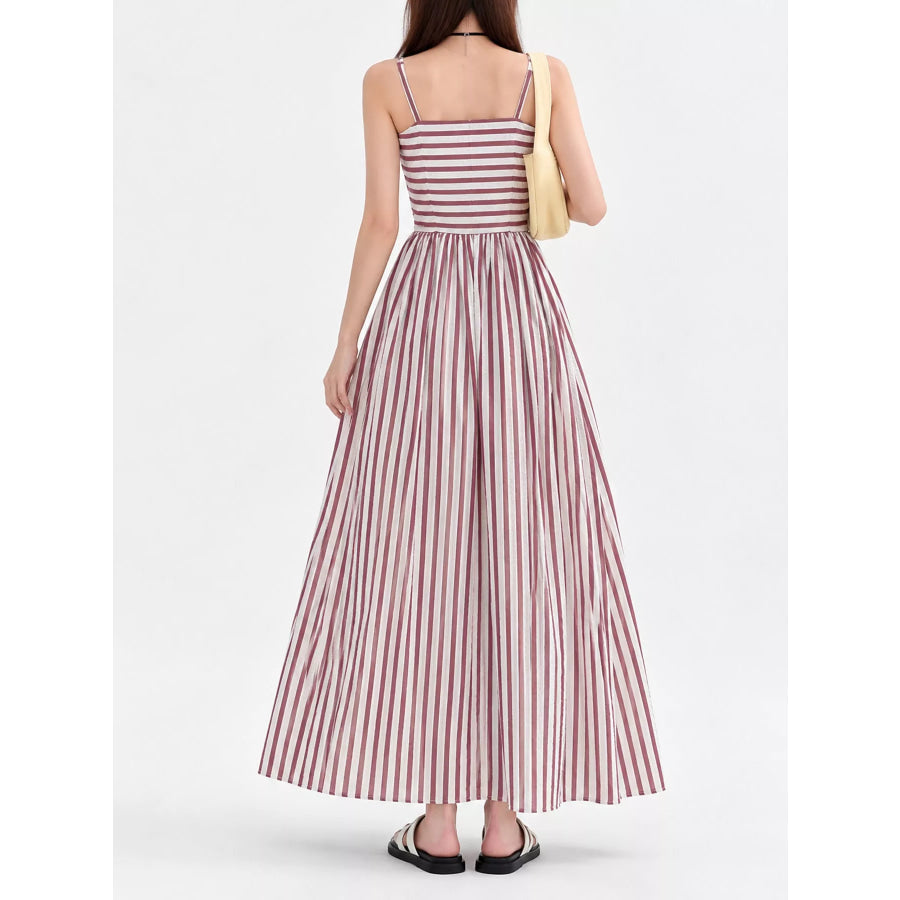 Striped Spaghetti Strap A-Line Maxi Dress Apparel and Accessories
