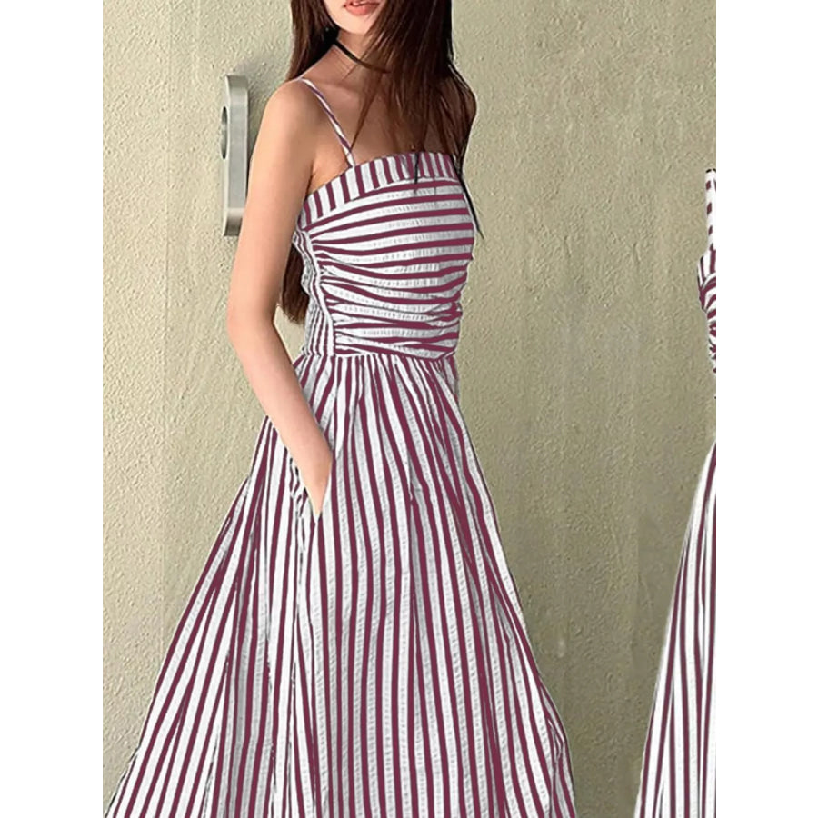 Striped Spaghetti Strap A-Line Maxi Dress Apparel and Accessories