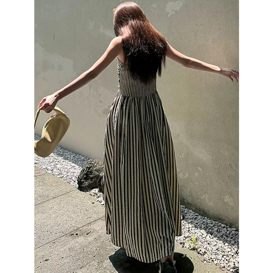 Striped Spaghetti Strap Casual Maxi Dress Apparel and Accessories