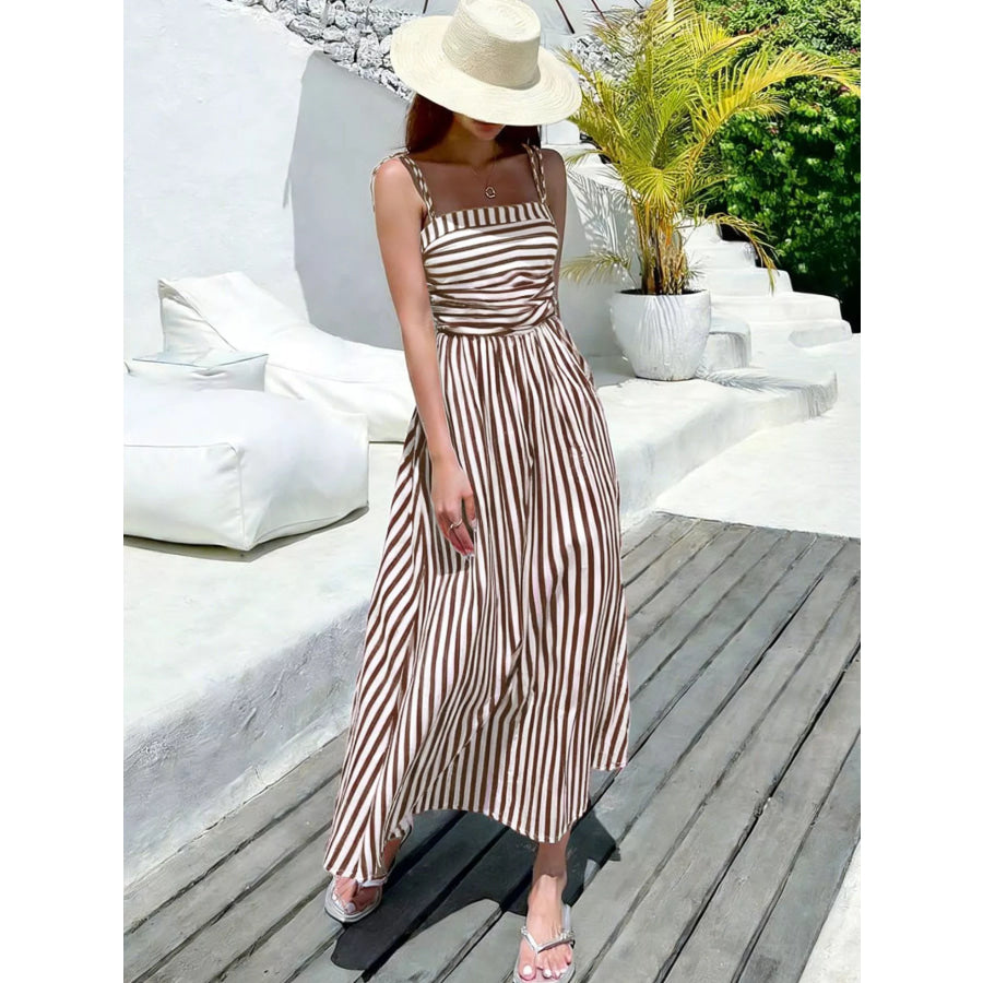 Striped Spaghetti Strap Casual Maxi Dress Apparel and Accessories