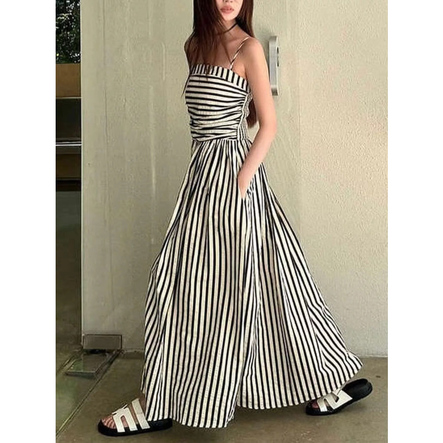 Striped Spaghetti Strap Casual Maxi Dress Apparel and Accessories