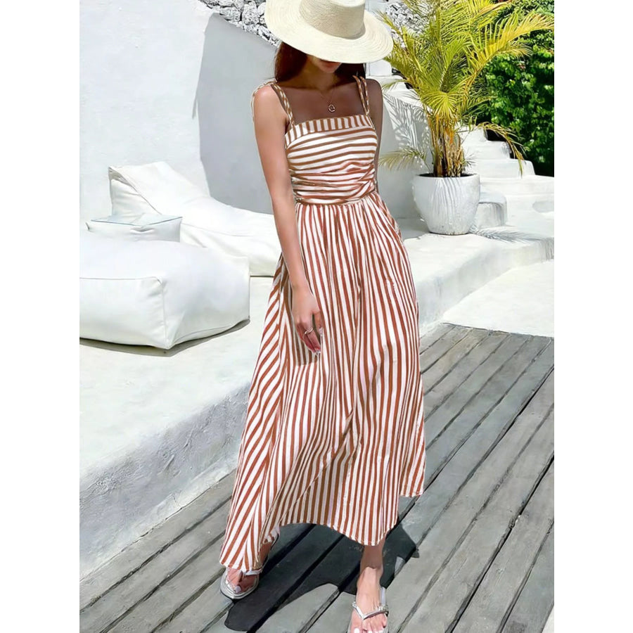 Striped Spaghetti Strap Casual Maxi Dress Apparel and Accessories