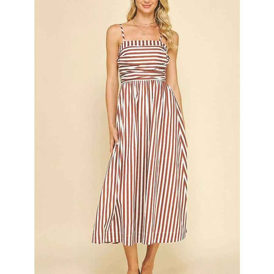 Striped Spaghetti Strap Casual Maxi Dress Apparel and Accessories
