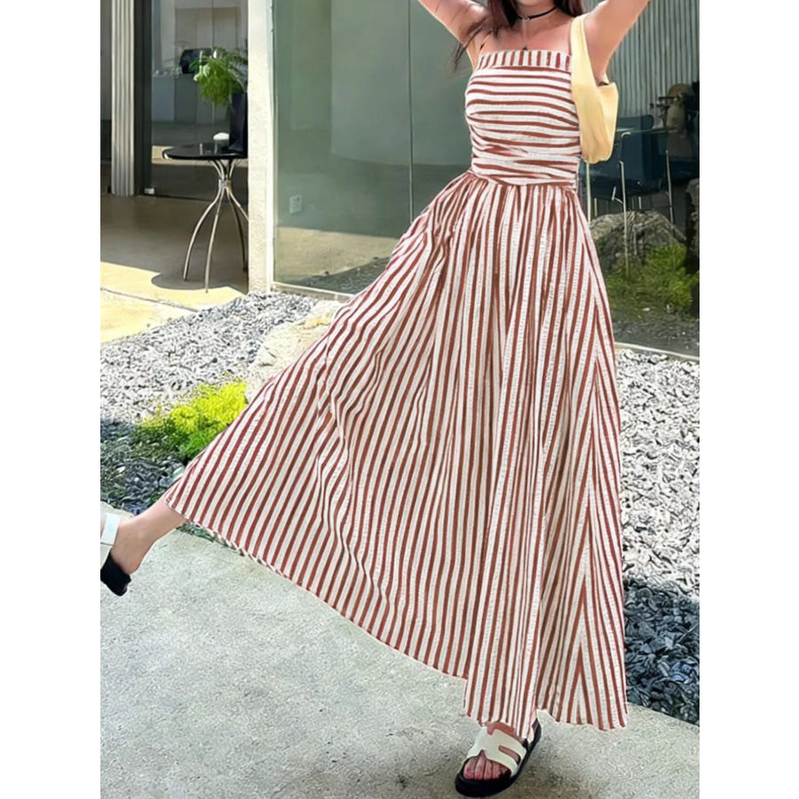 Striped Spaghetti Strap Casual Maxi Dress Apparel and Accessories