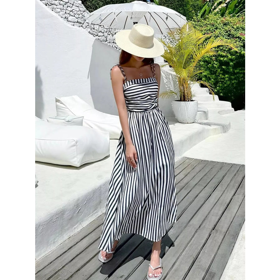 Striped Spaghetti Strap Casual Maxi Dress Apparel and Accessories