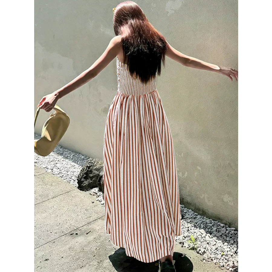 Striped Spaghetti Strap Casual Maxi Dress Apparel and Accessories