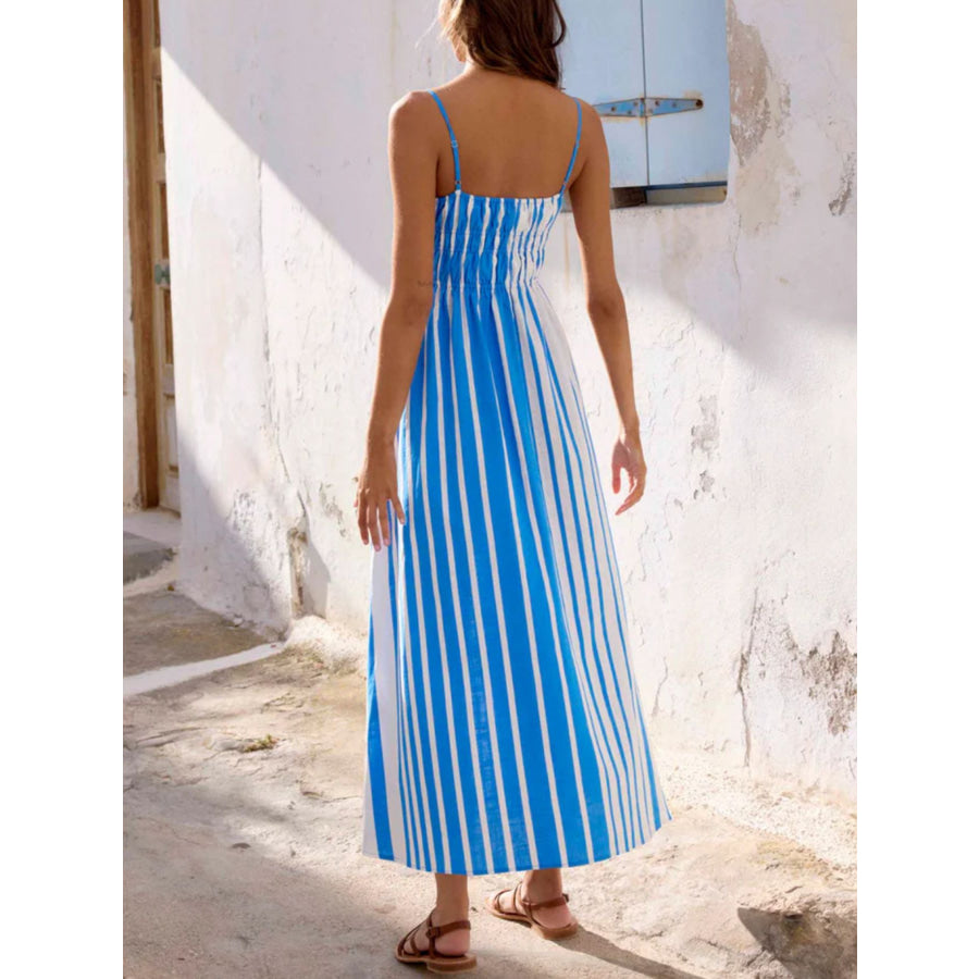 Striped Spaghetti Strap Casual Midi Dress Apparel and Accessories