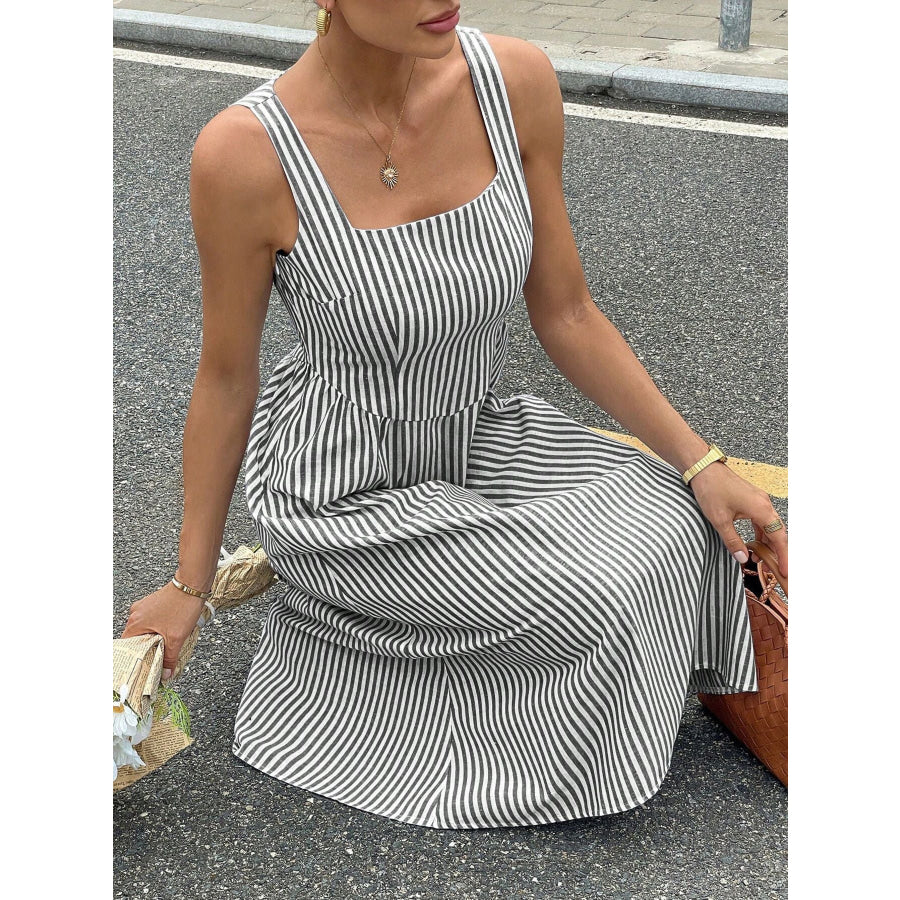 Striped Square Neck Midi Dress Apparel and Accessories