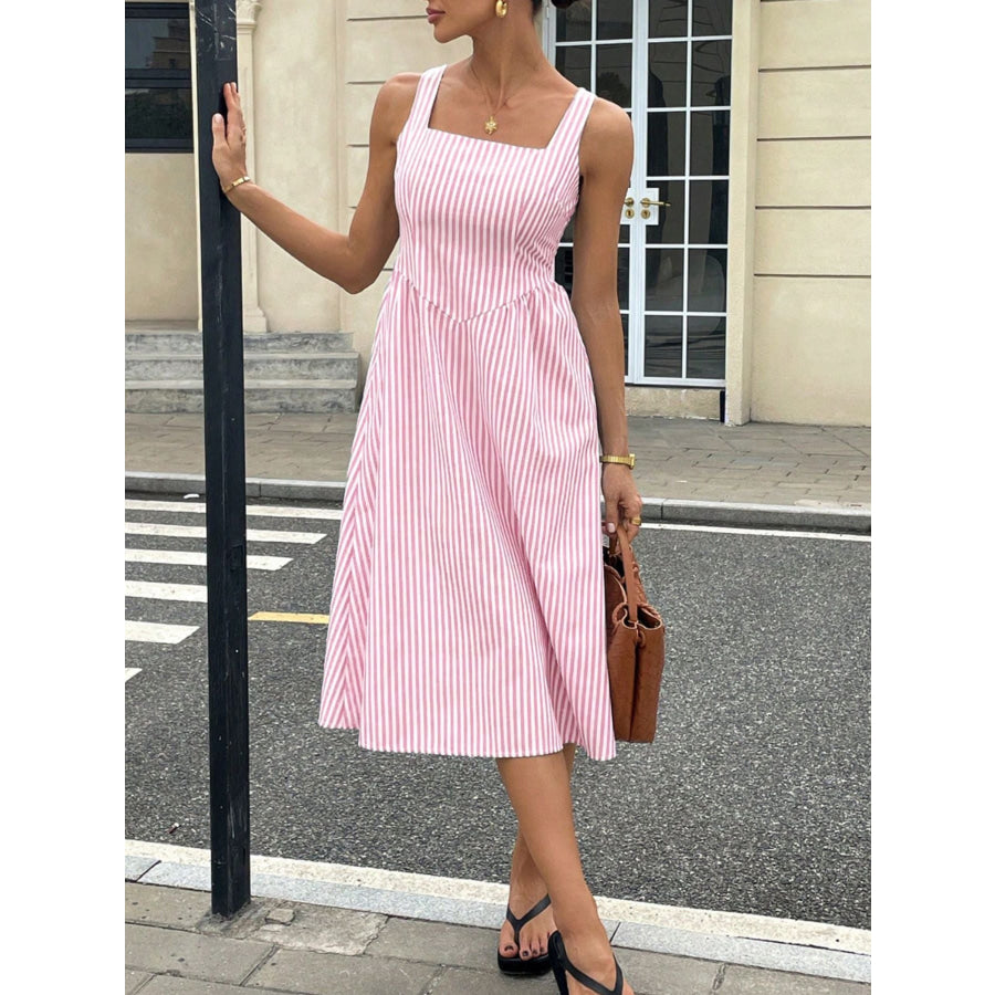 Striped Square Neck Midi Dress Apparel and Accessories