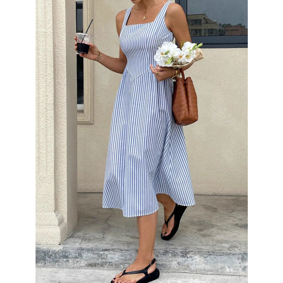 Striped Square Neck Midi Dress Apparel and Accessories