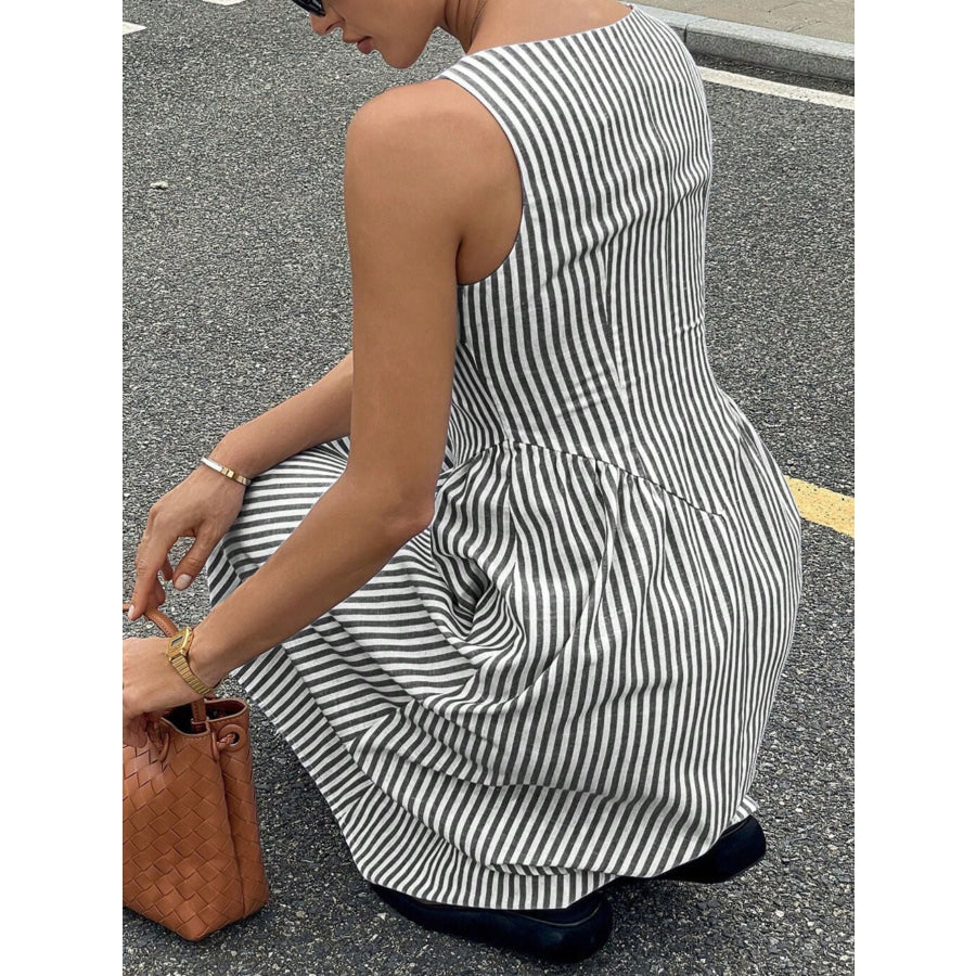 Striped Square Neck Midi Dress Apparel and Accessories