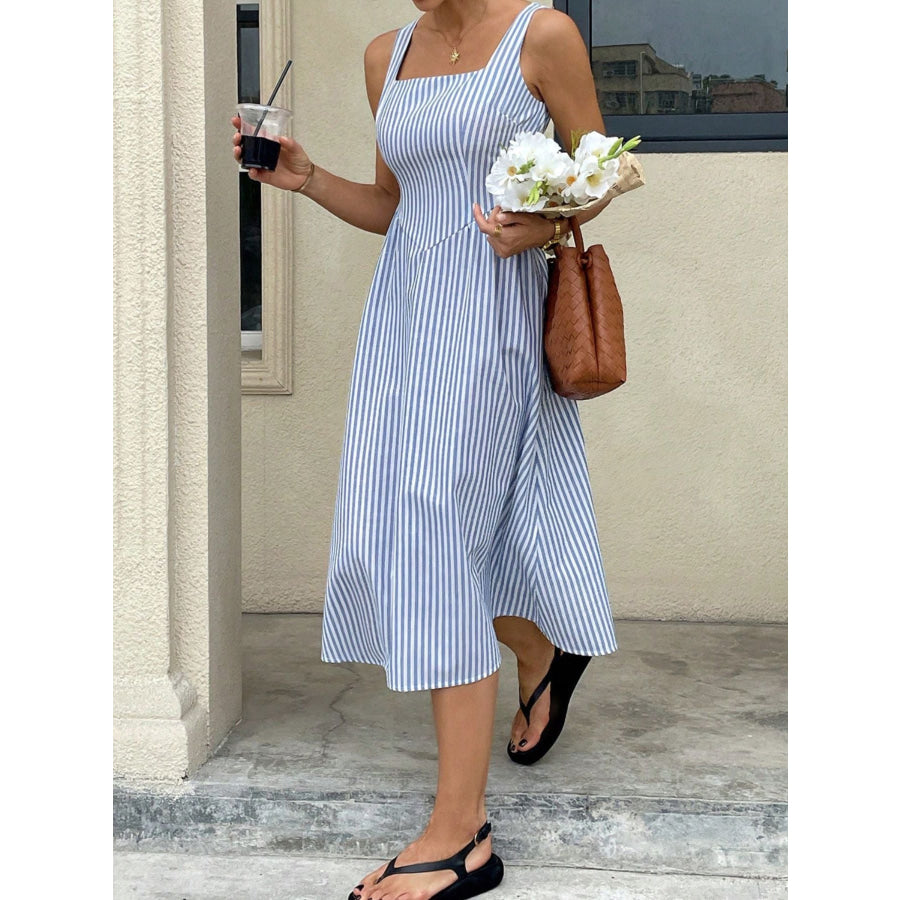 Striped Square Neck Midi Dress Apparel and Accessories