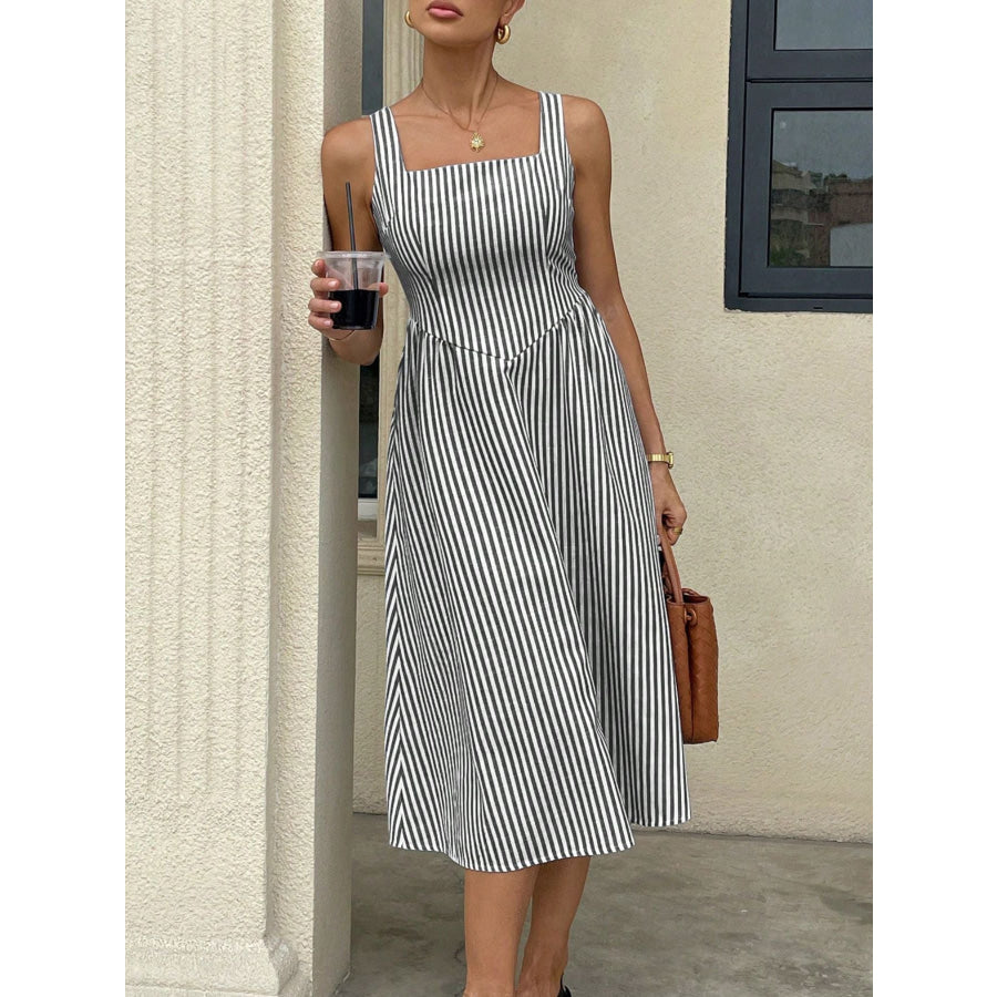 Striped Square Neck Midi Dress Apparel and Accessories