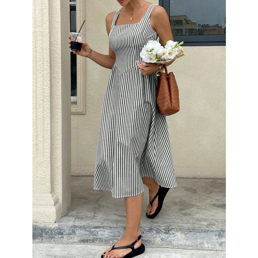 Striped Square Neck Midi Dress Apparel and Accessories
