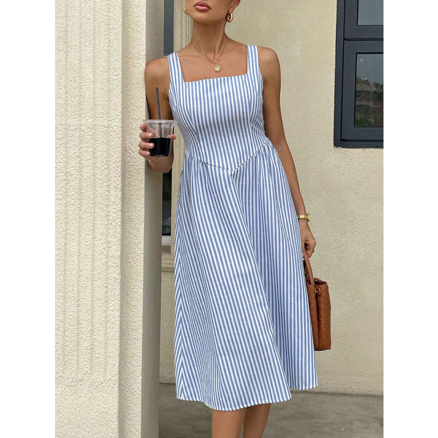 Striped Square Neck Midi Dress Apparel and Accessories