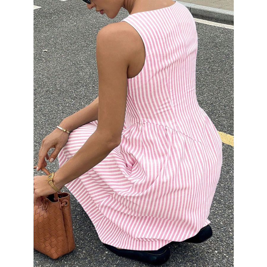 Striped Square Neck Midi Dress Apparel and Accessories