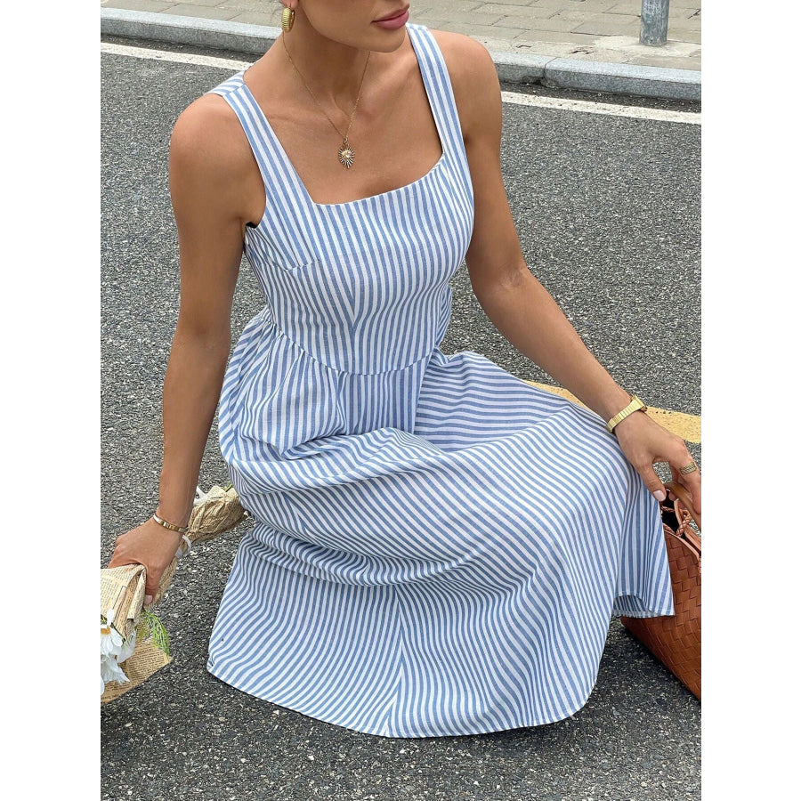Striped Square Neck Midi Dress Apparel and Accessories