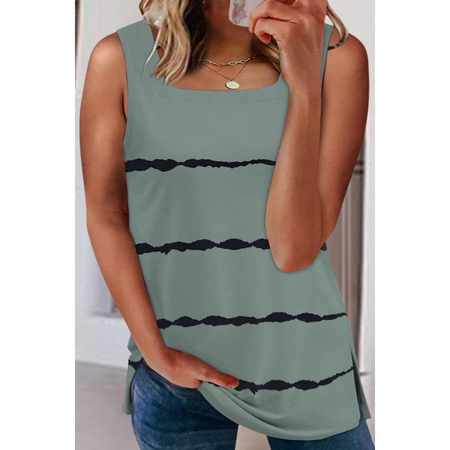 Striped Square Neck Tank Sage / S Apparel and Accessories