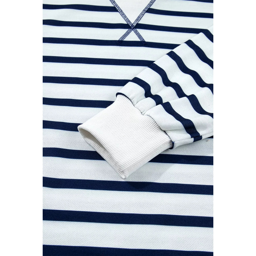 Striped Stand Neck Long Sleeve Ribbed Cuff Hem Sweatshirt Apparel and Accessories