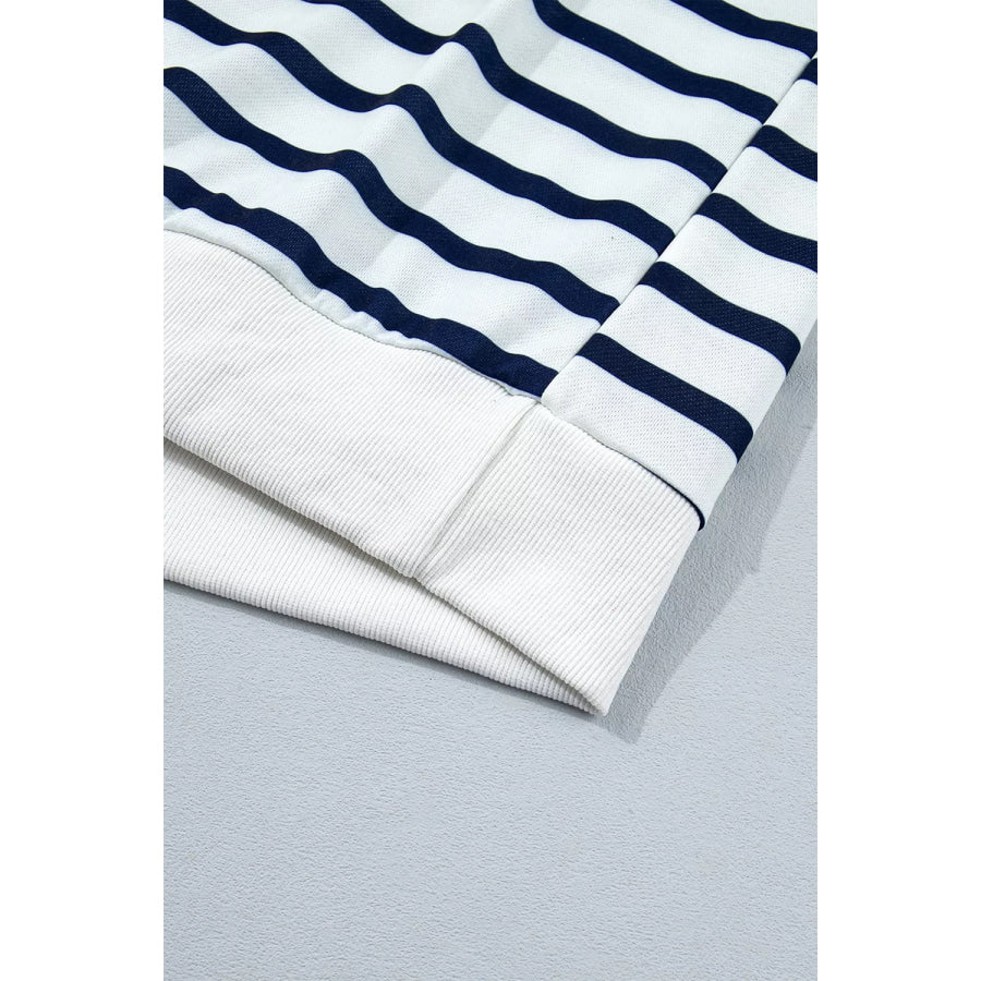 Striped Stand Neck Long Sleeve Ribbed Cuff Hem Sweatshirt Apparel and Accessories