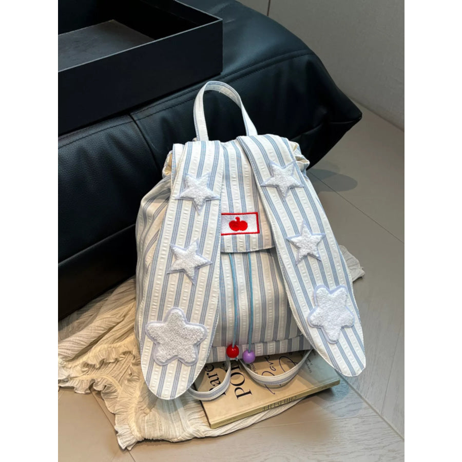 Striped Star Bunny Ear Backpack Bag Blue / One Size Apparel and Accessories