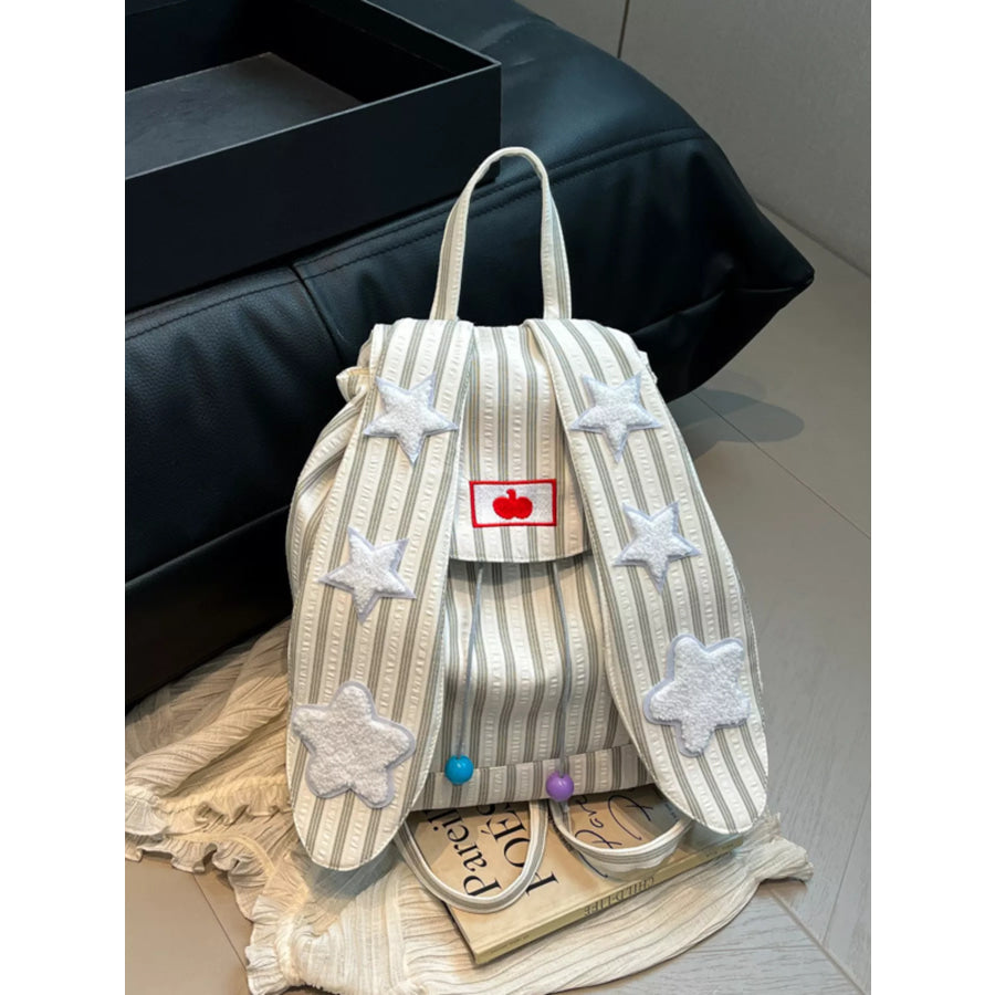 Striped Star Bunny Ear Backpack Bag Khaki / One Size Apparel and Accessories