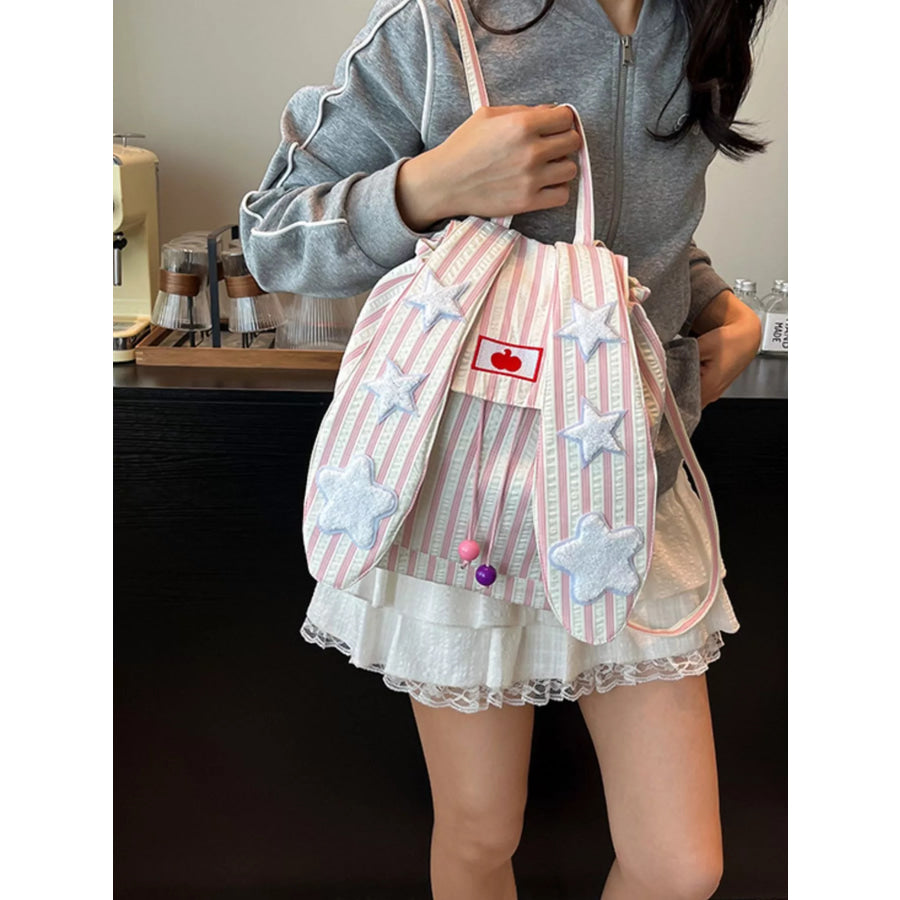 Striped Star Bunny Ear Backpack Bag Pink / One Size Apparel and Accessories