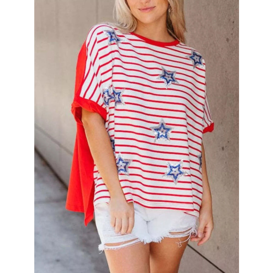 Striped Star Sequin Patriotic T-Shirt Apparel and Accessories