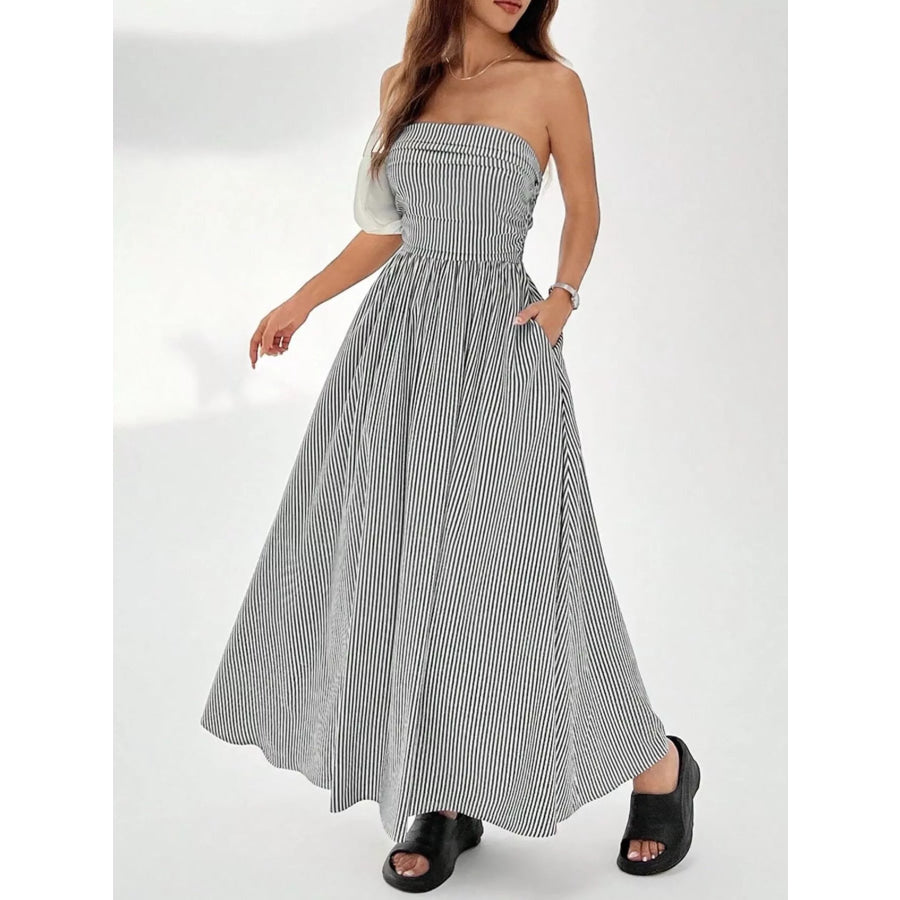 Striped Strapless Casual Maxi Dress Apparel and Accessories