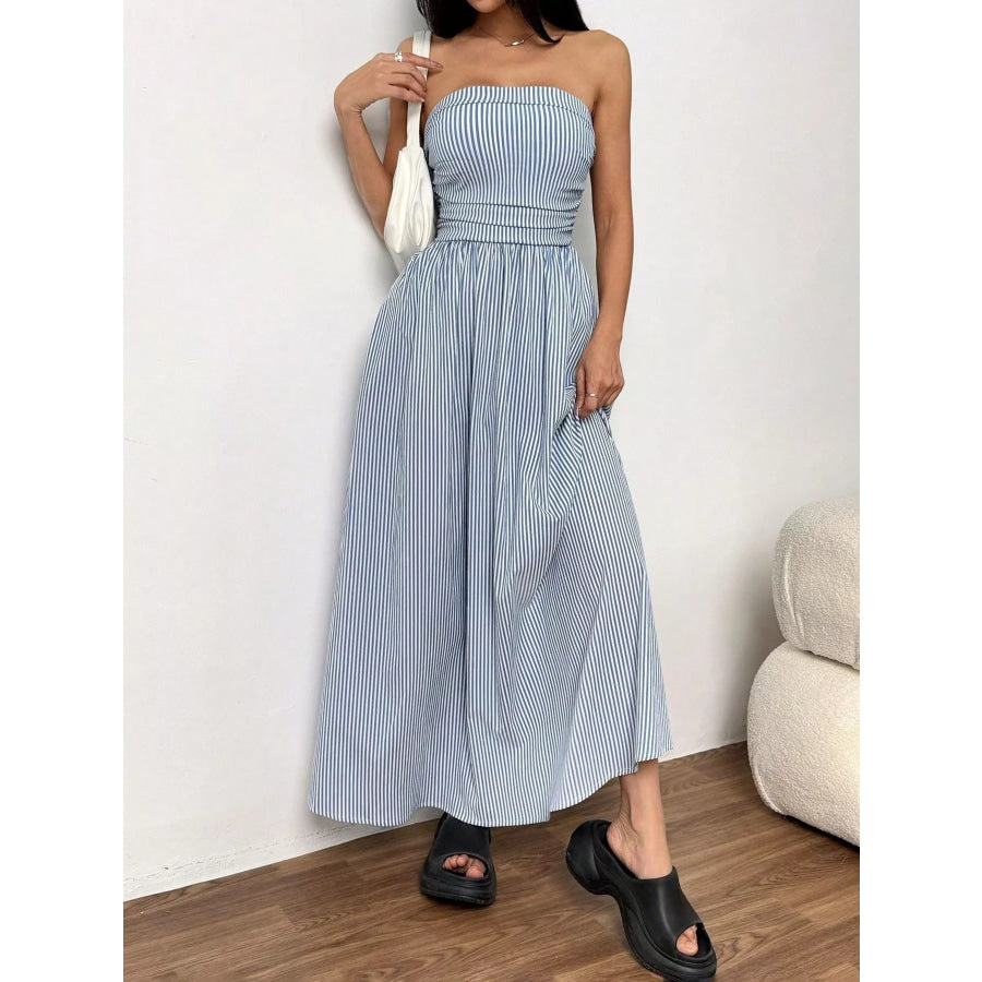 Striped Strapless Casual Maxi Dress Apparel and Accessories
