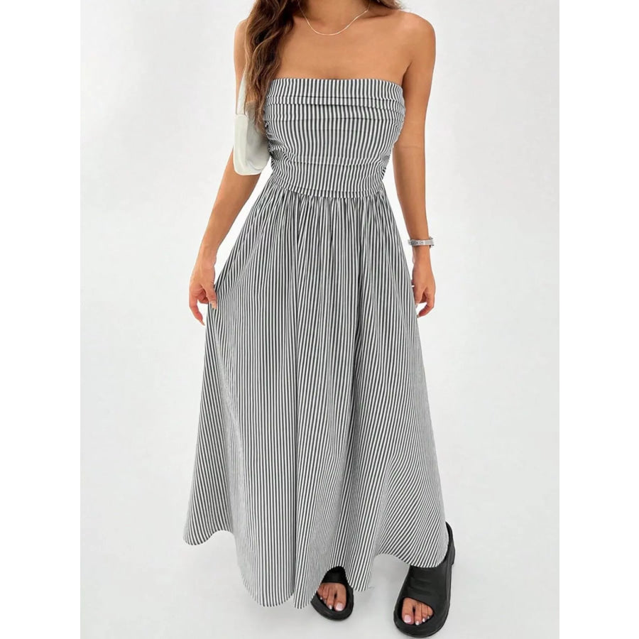 Striped Strapless Casual Maxi Dress Apparel and Accessories