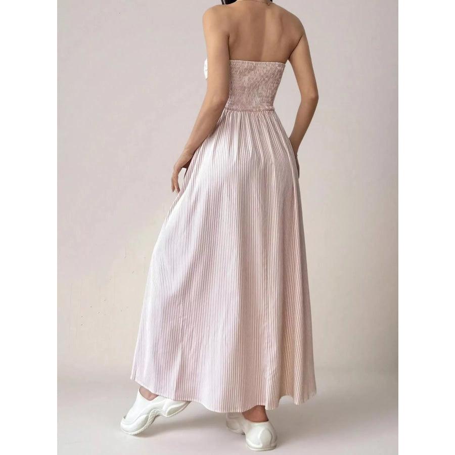 Striped Strapless Casual Maxi Dress Apparel and Accessories