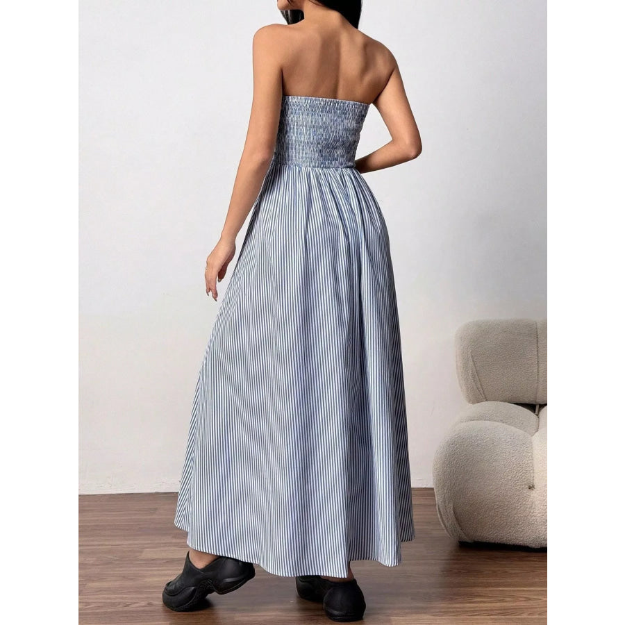 Striped Strapless Casual Maxi Dress Apparel and Accessories