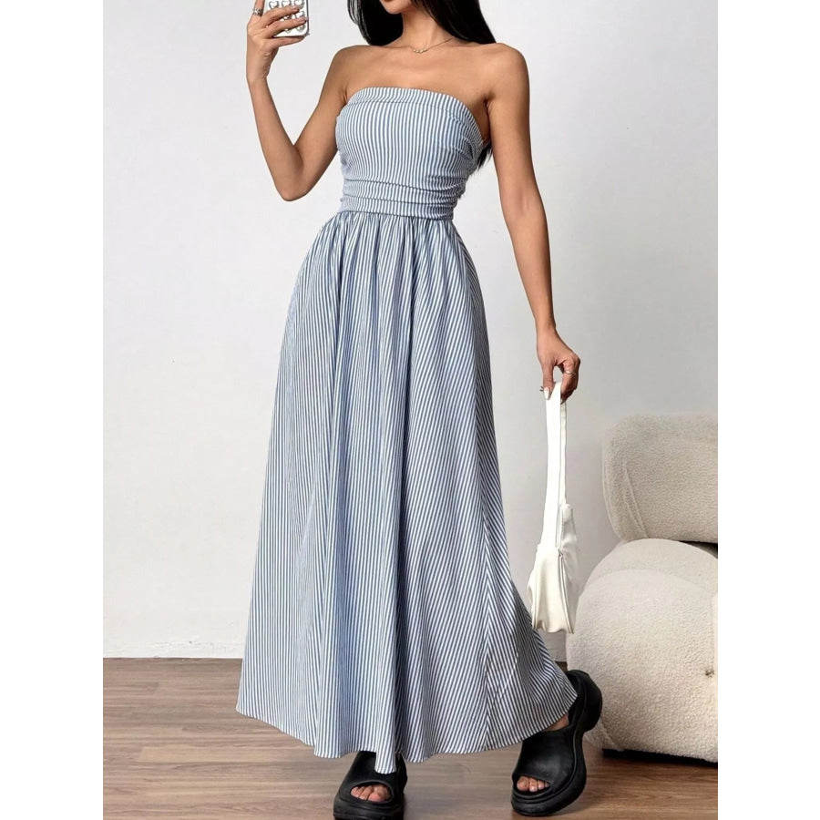 Striped Strapless Casual Maxi Dress Apparel and Accessories