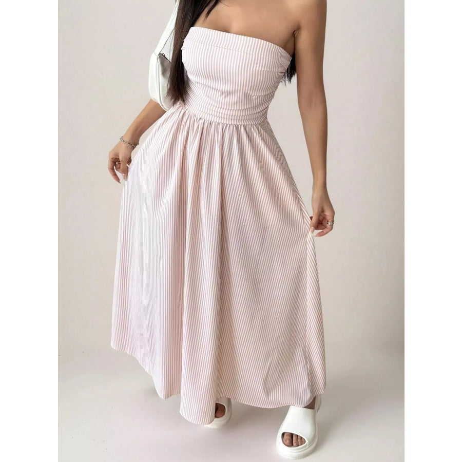 Striped Strapless Casual Maxi Dress Apparel and Accessories
