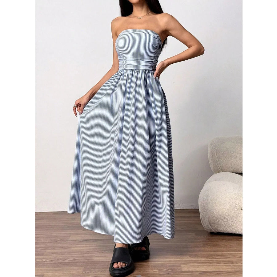 Striped Strapless Casual Maxi Dress Apparel and Accessories