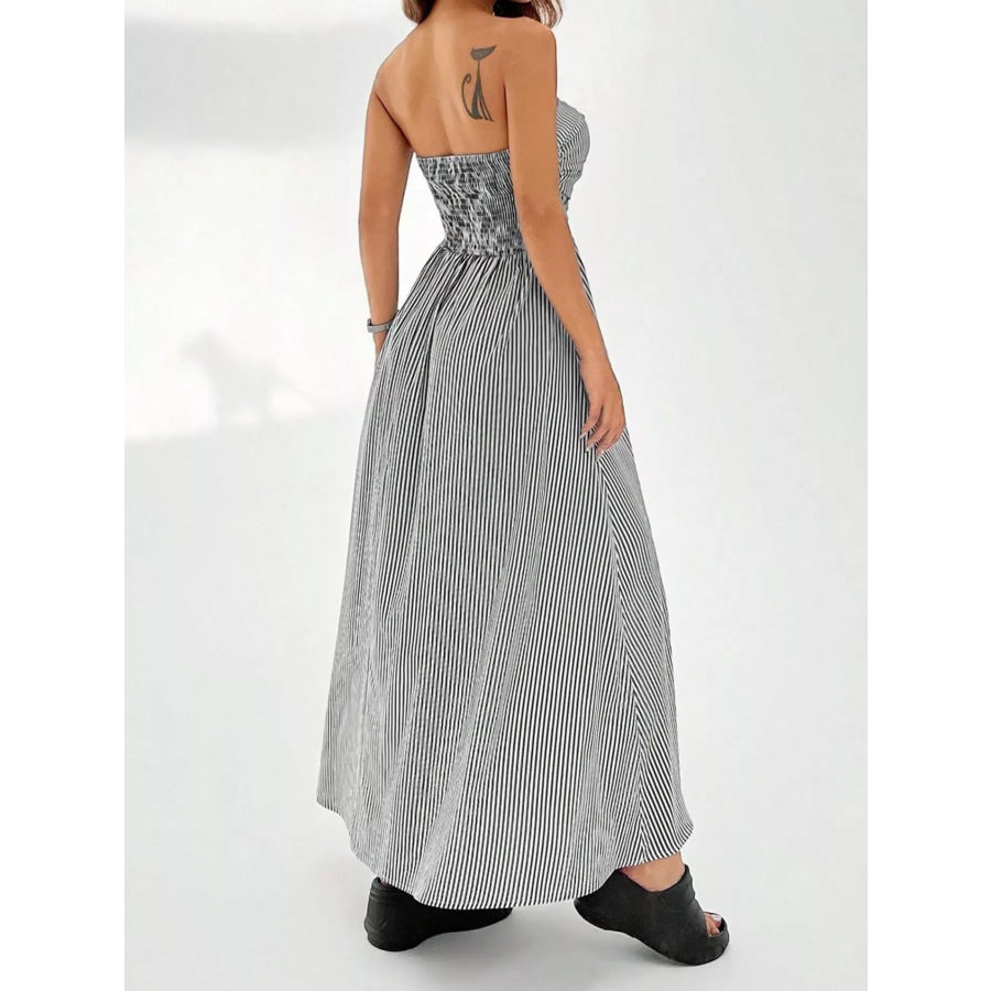 Striped Strapless Casual Maxi Dress Apparel and Accessories