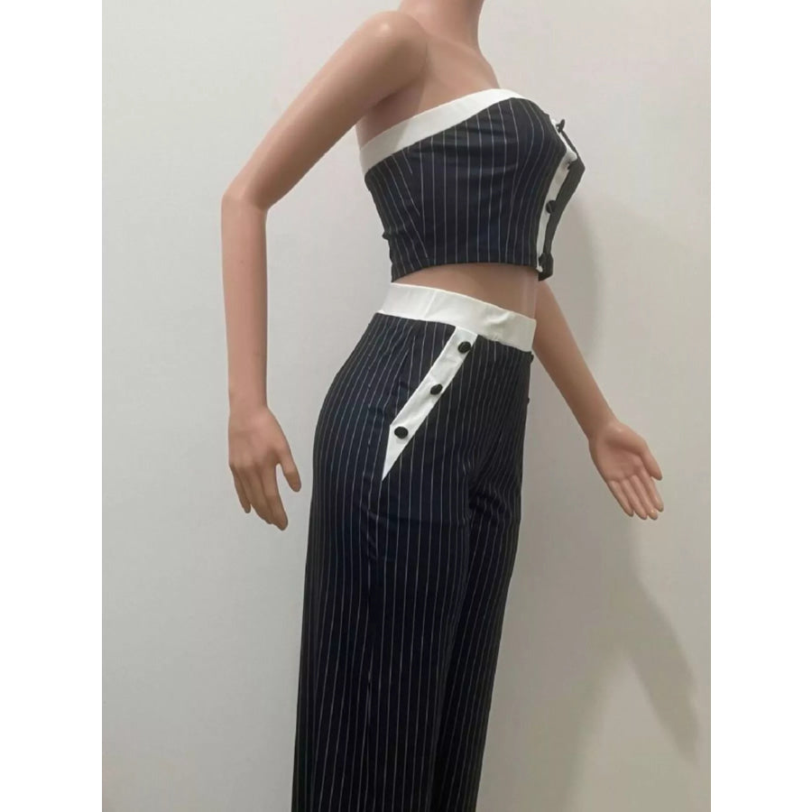 Striped Strapless Crop Top and Wide-Leg Pants Set Apparel and Accessories
