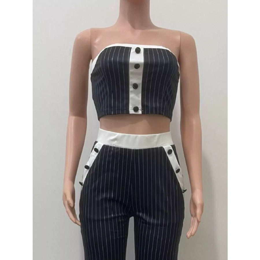Striped Strapless Crop Top and Wide-Leg Pants Set Apparel and Accessories