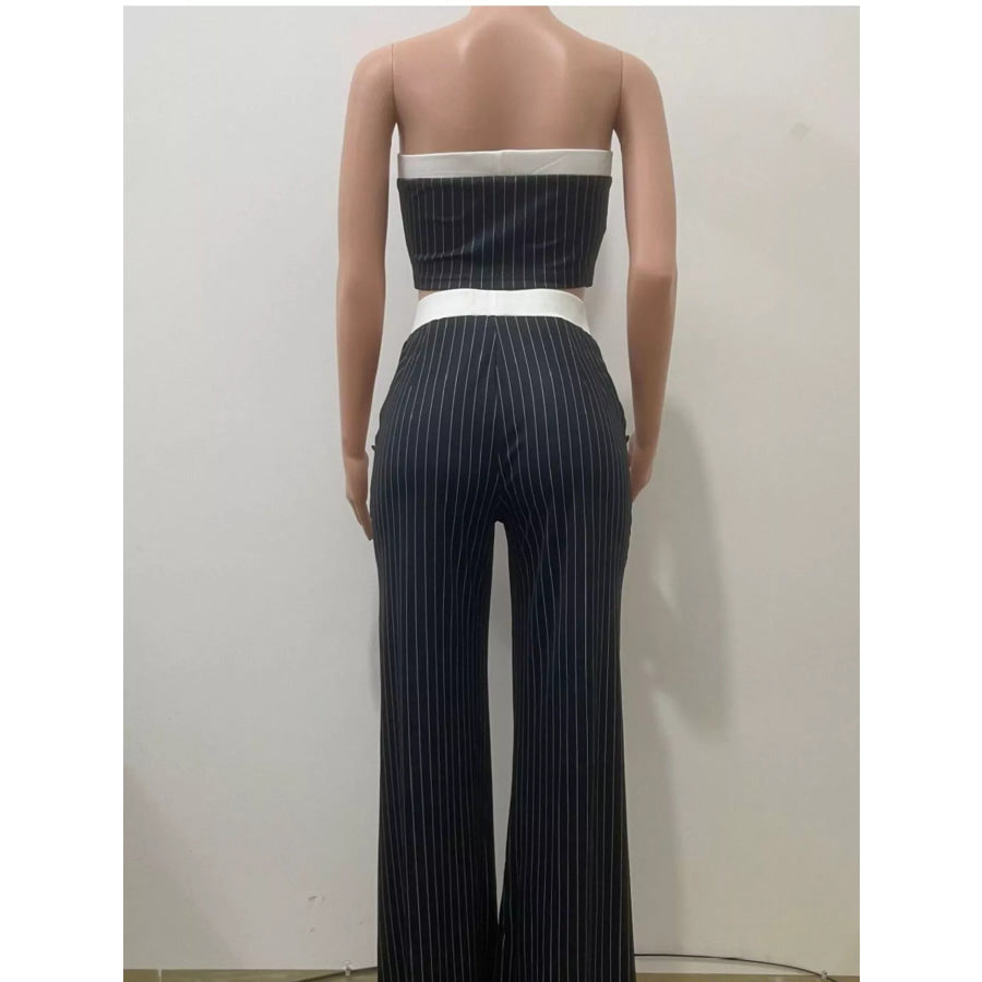 Striped Strapless Crop Top and Wide-Leg Pants Set Apparel and Accessories