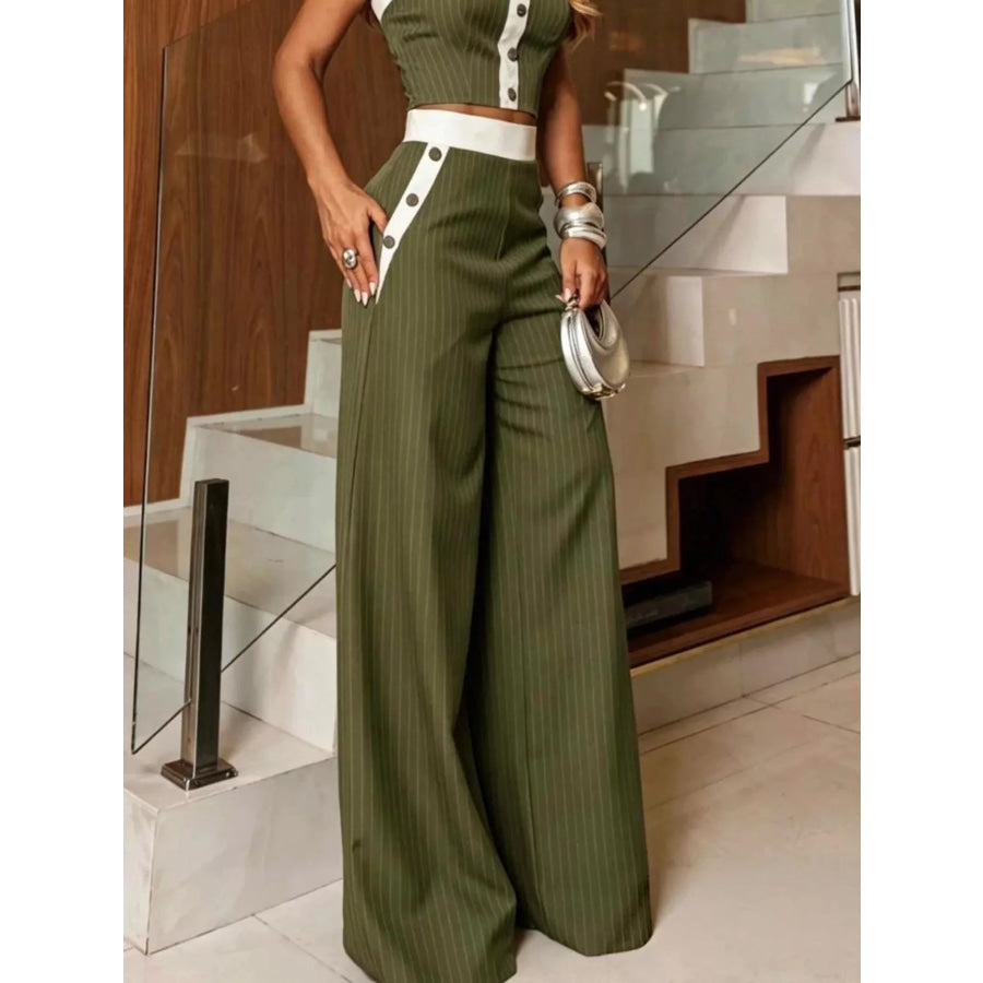 Striped Strapless Crop Top and Wide-Leg Pants Set Apparel and Accessories