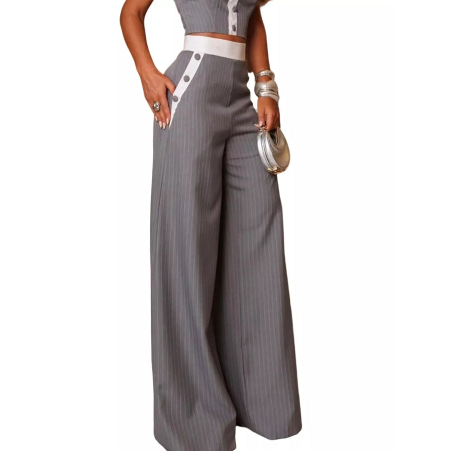 Striped Strapless Crop Top and Wide-Leg Pants Set Apparel and Accessories