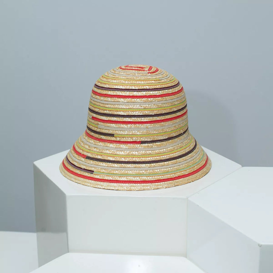 Striped Straw Bucket Hat Tan / One Size Apparel and Accessories