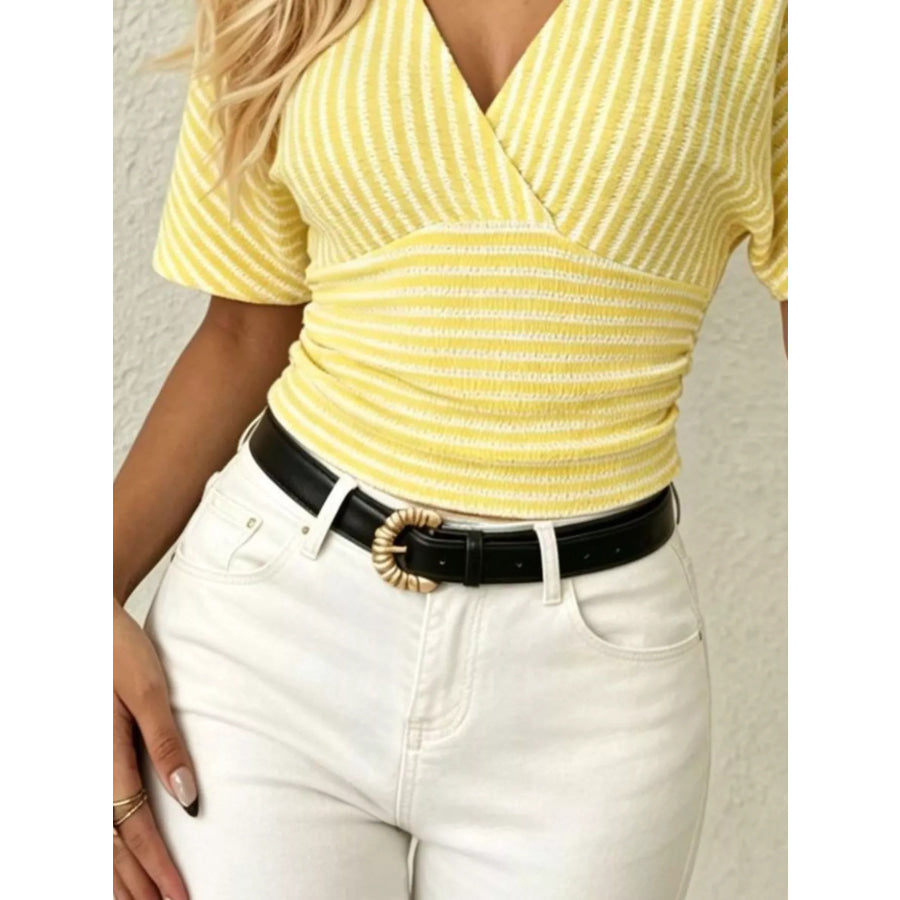 Striped Surplice Short Sleeve Top Apparel and Accessories